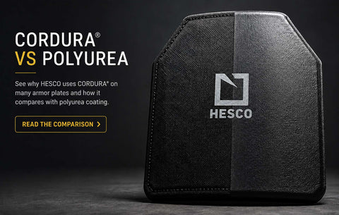 HESCO armor plate showing CORDURA® fabric and polyurea coating comparison