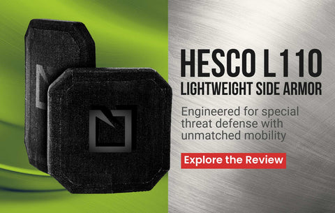 Banner reading "Hesco L110: Lightweight Side Armor – Engineered for special threat defense with unmatched mobility"