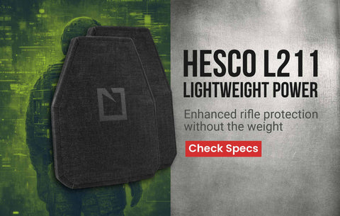 Banner reading: Hesco L211 Lightweight Power – Enhanced rifle protection without the weight
