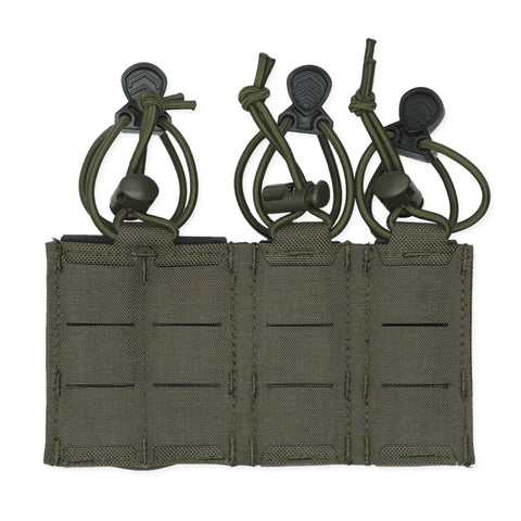 Ranger green tactical pouch with multiple loops on a white background
