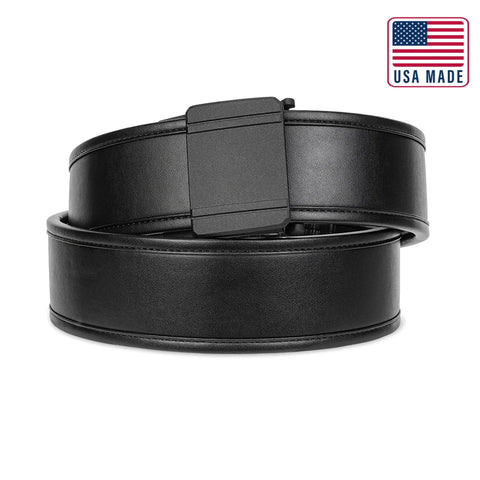 Kore D1 heavy-duty 2.25-inch black tactical belt with micro-adjustable buckle for police, military, and security professionals.