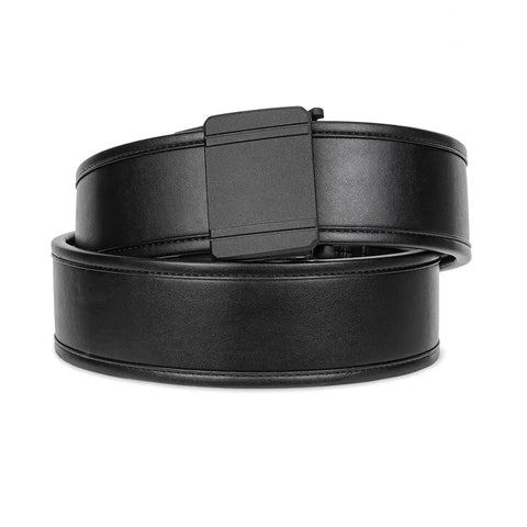 D1 Buckle Smooth Black Duty Belt – 2.25-inch heavy-duty tactical belt with a micro-adjustable track system for law enforcement, military, and security professionals.