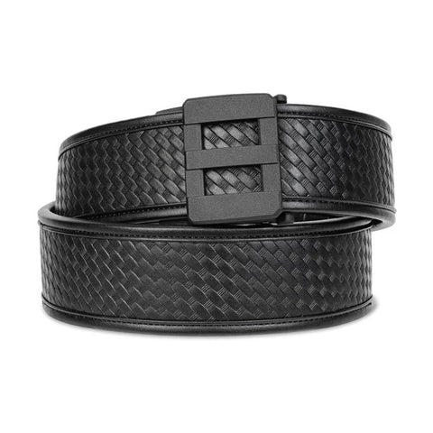 D2 Buckle Basketweave Duty Belt 2.25 inch in black, featuring a reinforced micro-adjustable design, Armortek leather, and heavy-duty buckle, ideal for law enforcement and security professionals.