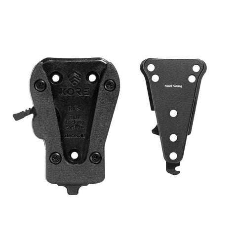 Kore Locking System KLS holster quick-swap mounting system with dual-locking retention, aluminum construction, and compatibility with Safariland and Blade-Tech holsters.