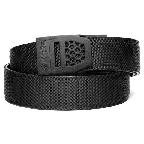 Kore X6 black buckle tactical gun belt in Black, 1.5-inch heavy-duty belt for secure firearm carry, everyday wear, and tactical use.