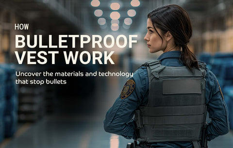 Text reading “How Bulletproof Vests Work” with subtext “Uncover the materials and technology that stop bullets” on a clean, high-contrast background.