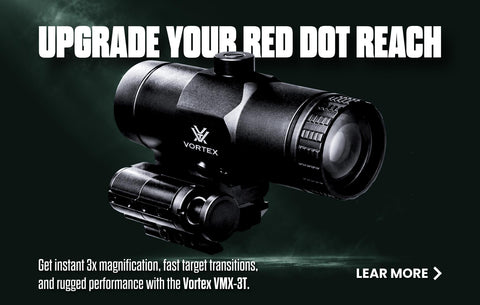 Extend Your Red Dot Range with the Vortex VMX-3T Magnifier, delivering instant transition from close-range speed to 3x precision with durable tactical performance.