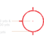 Red target with measurement labels on a black background