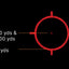 Red target with measurement labels on a black background