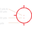 Red target diagram with distance markings on a black background