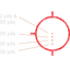 Red target with distance markings on a black background
