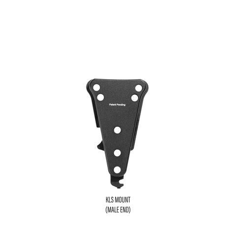Black metal KLS mount on a white background