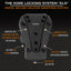 Kore Locking System with features highlighted on a black background