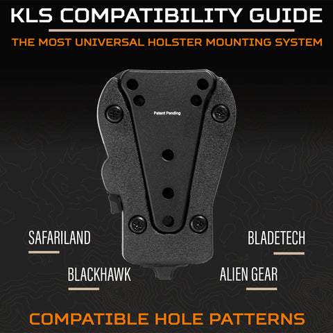 KLS compatibility guide for holsters with a black background and product image.