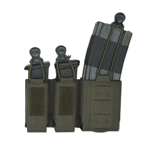 Two tactical magazine pouches on a white background