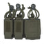 Three ranger green tactical pouches with attached lanyards displayed side by side on a white background.