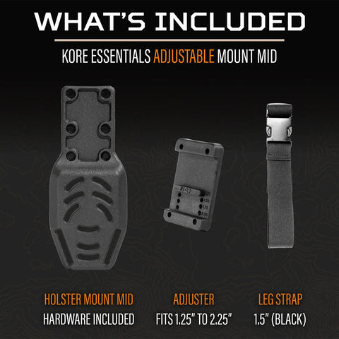 Kore Essentials adjustable mount mid components on a black background