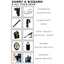 Illustration of various items typically carried, including a handgun, handcuffs, flashlight, mace, tool pouch, survival knife, badge, water bottle, camera, and beer bottle.