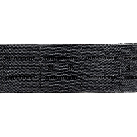 Close-up of a black tactical belt on a white background