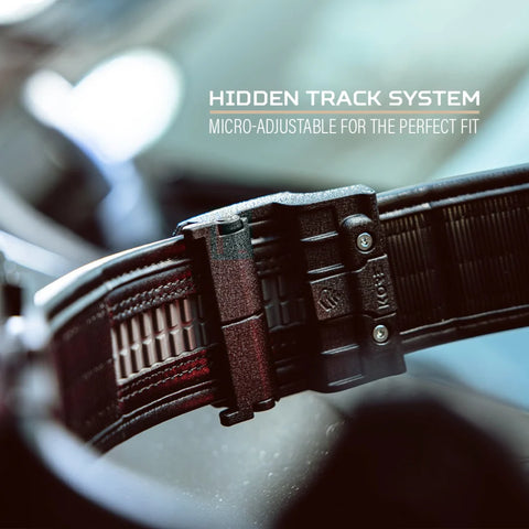 P1 and P2 Patrol Duty Belt hidden track system with micro-adjustable ratchet mechanism